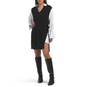 ELAN Black Twofer Knit Woven Midi Dress